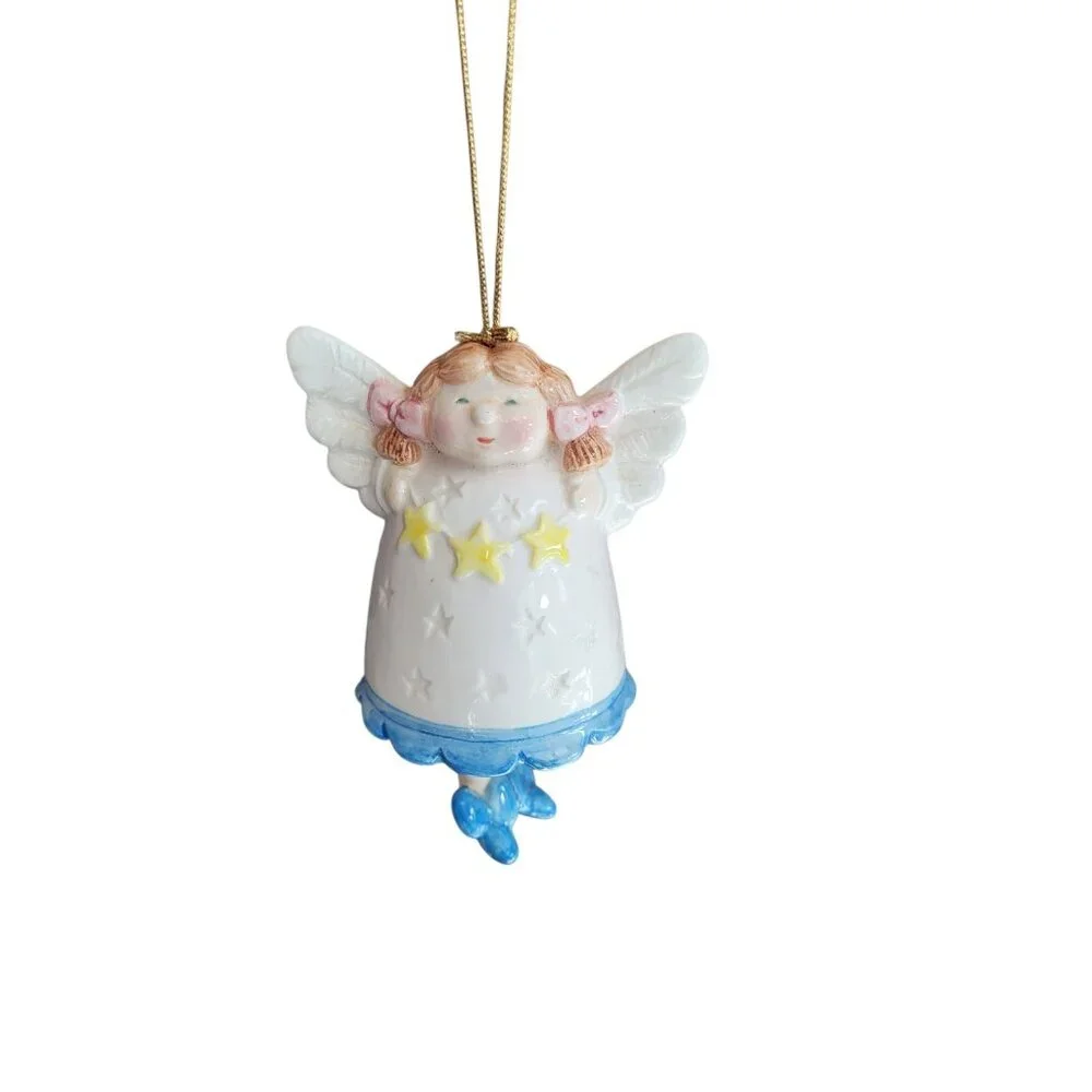 Vtg Ceramic Angel Bell Christmas Ornament 4.5